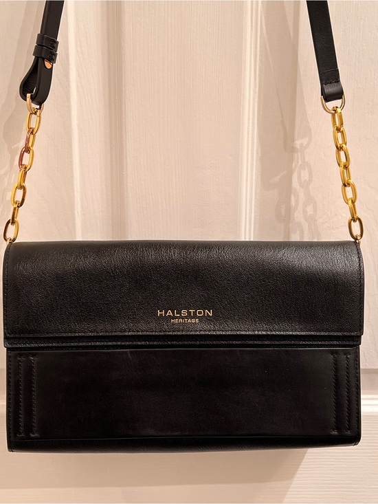 Halston Heritage Handbags - Halston Heritage Black Leather Crossbody with Gold Chain Strap